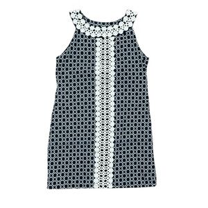 Charter Club Petites Sleeveless Dress Blue White Shift Crochet PL